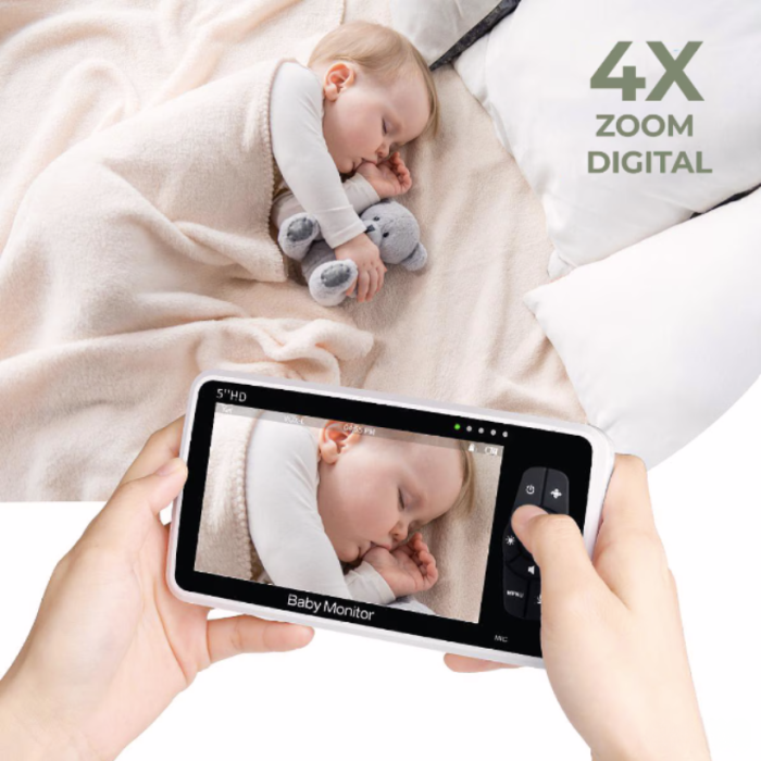 BabyMonitor Wireless cu Sunete Albe si Roz Pentru Supraveghere Audio-Video Bebelusi eGROW® Smart50+, Ecran LCD XXL 5" HD 720p, Rotire 355° Panoramic, Functie VOX, Mod Nocturn NightVision Automat [3]