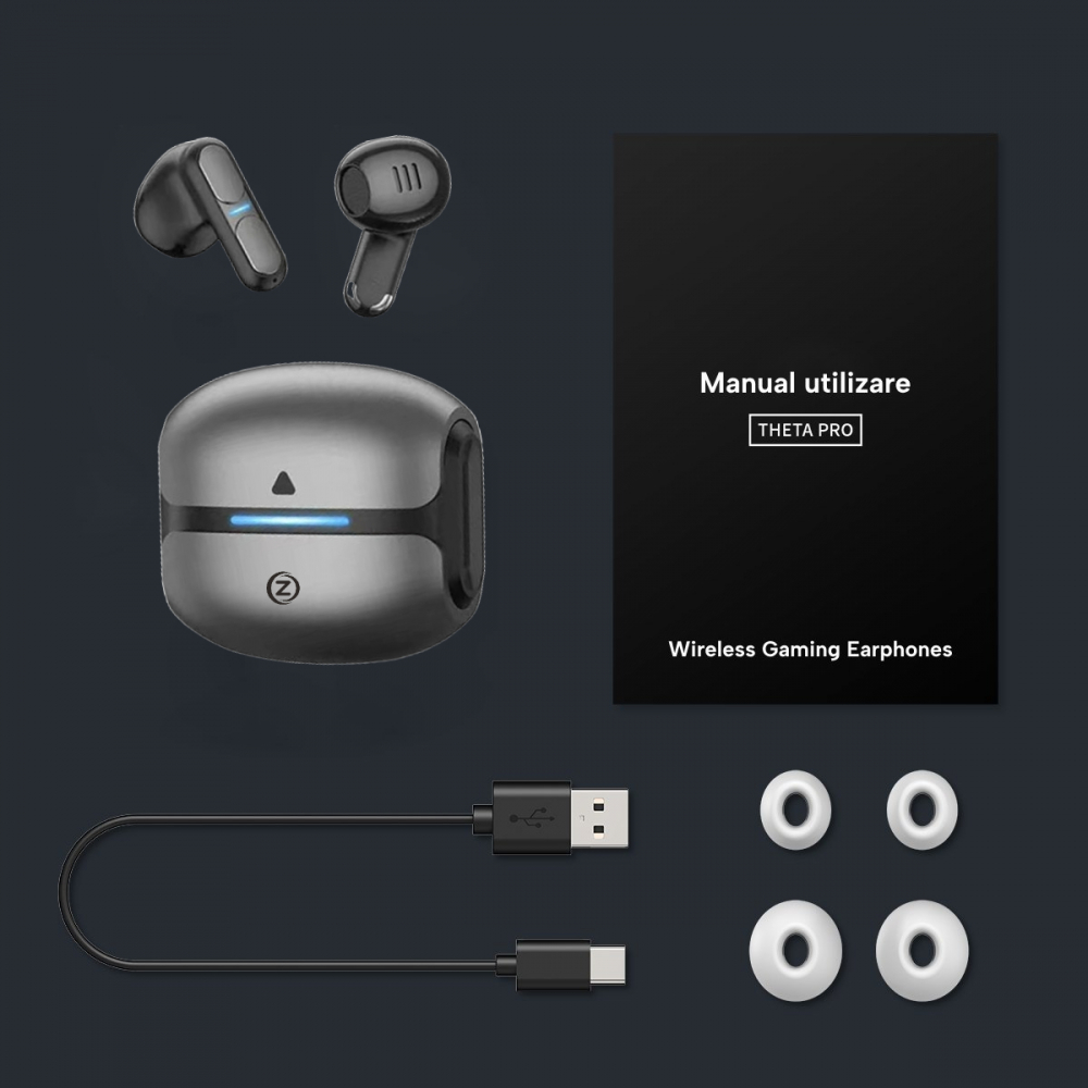 Casti Wireless Audio Zendo® THETA PRO, fara fir, Mod gaming cu efect dinamic, Bluetooth 5.3, Microfon, Control prin atingere, Noise Cancelling, Carcasa magnetica, Rezistente la apa, Latenta redusa, Un [11]