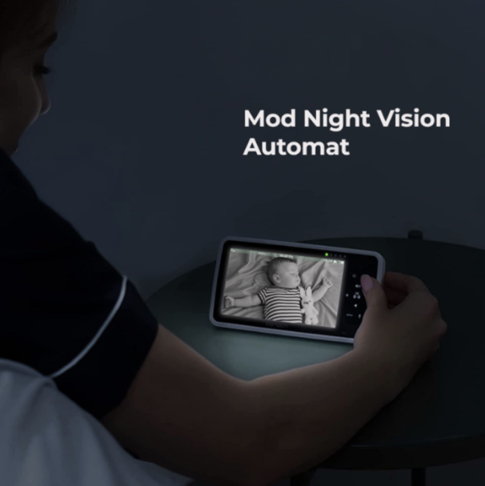 BabyMonitor Wireless cu Sunete Albe si Roz Pentru Supraveghere Audio-Video Bebelusi eGROW® Smart50+, Ecran LCD XXL 5" HD 720p, Rotire 355° Panoramic, Functie VOX, Mod Nocturn NightVision Automat [9]