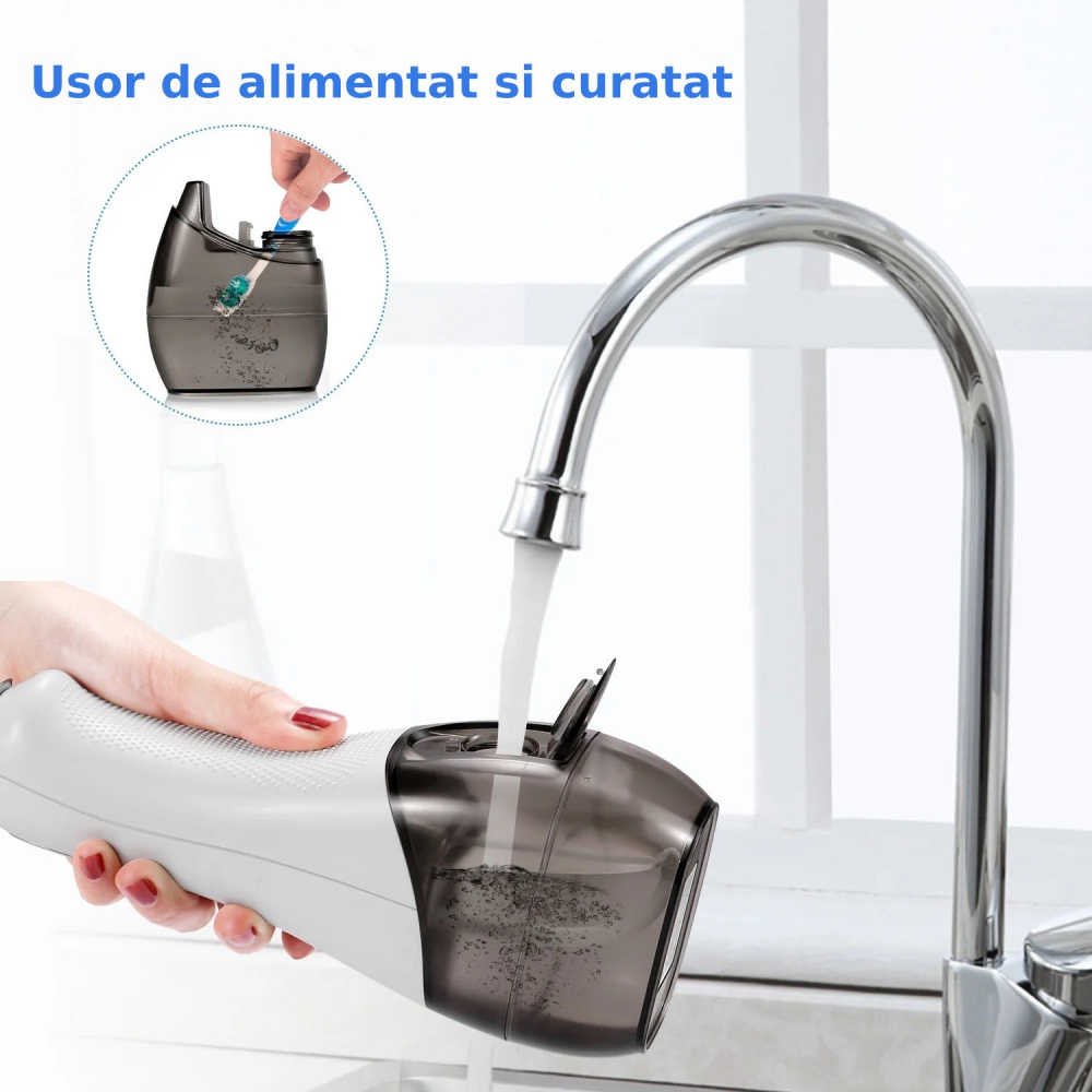 Irigator Oral Profesional pentru Dus Bucal H2ofloss® Premium, 10 duze, 5 trepte de presiune, Baterie 2500mAh, Gravity Ball, 1200 pulsatii/minut, Protectie supraincalzire, Rezistenta la apa IPX7, Alb [7]