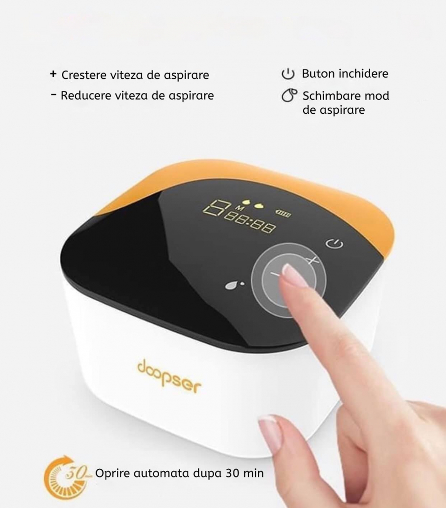 Pompa de San Electrica Dubla Doopser DPS-002 Premium, Acumulator Autonomie 3h, Functii stimulare, Masaj, 2 biberoane, LED touch screen, Silentioasa, Portabila, Alb [5]