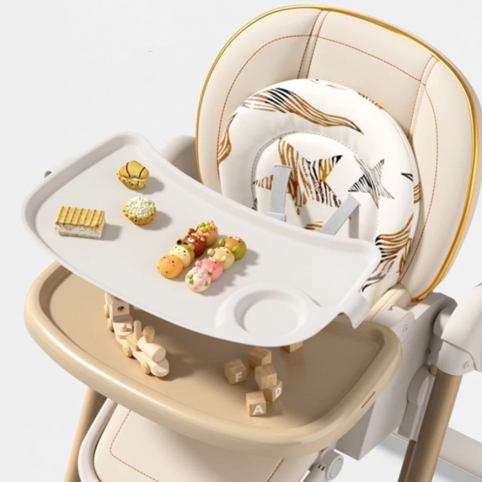 Scaun de Masa 4in1 pentru Bebelusi si Copii eGROW®, Varsta 6-36 luni, Functie leagan, Inaltime Ajustabila, Centura de Siguranta in 5 Puncte, Tavita Reglabila si Detasabila, Roti cu infranare, Crem [6]