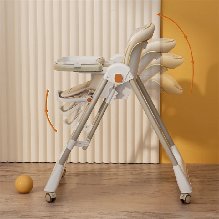 Scaun de Masa 4in1 pentru Bebelusi si Copii eGROW®, Varsta 6-36 luni, Functie leagan, Inaltime Ajustabila, Centura de Siguranta in 5 Puncte, Tavita Reglabila si Detasabila, Roti cu infranare, Crem [4]