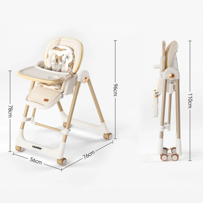Scaun de Masa 4in1 pentru Bebelusi si Copii eGROW®, Varsta 6-36 luni, Functie leagan, Inaltime Ajustabila, Centura de Siguranta in 5 Puncte, Tavita Reglabila si Detasabila, Roti cu infranare, Crem [10]
