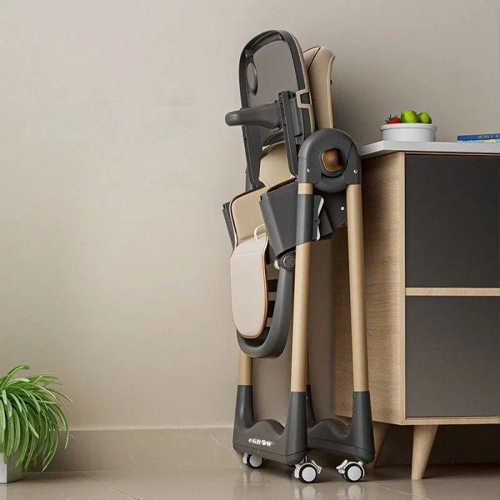 Scaun de Masa 3in1 pentru Bebelusi si Copii, eGROW®, Varsta 6-36 luni, Inaltime Ajustabila, Centura de Siguranta in 5 Puncte, Tavita Reglabila si Detasabila, Roti, Loc pentru Depozitare, Maro [8]