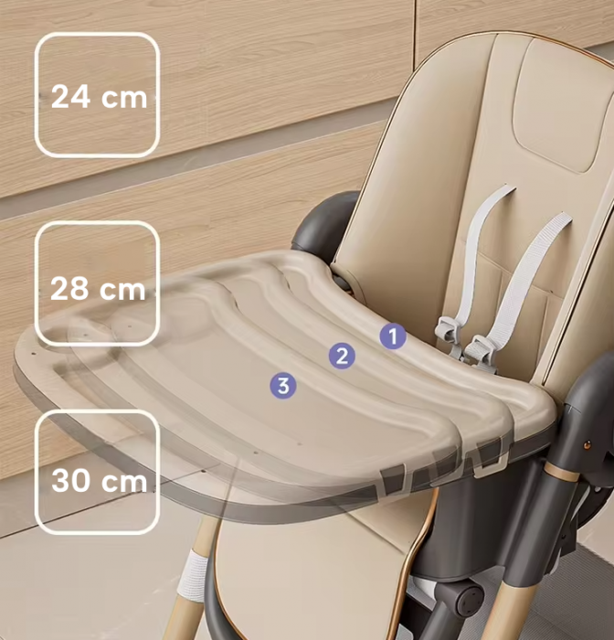 Scaun de Masa 3in1 pentru Bebelusi si Copii, eGROW®, Varsta 6-36 luni, Inaltime Ajustabila, Centura de Siguranta in 5 Puncte, Tavita Reglabila si Detasabila, Roti, Loc pentru Depozitare, Maro [4]