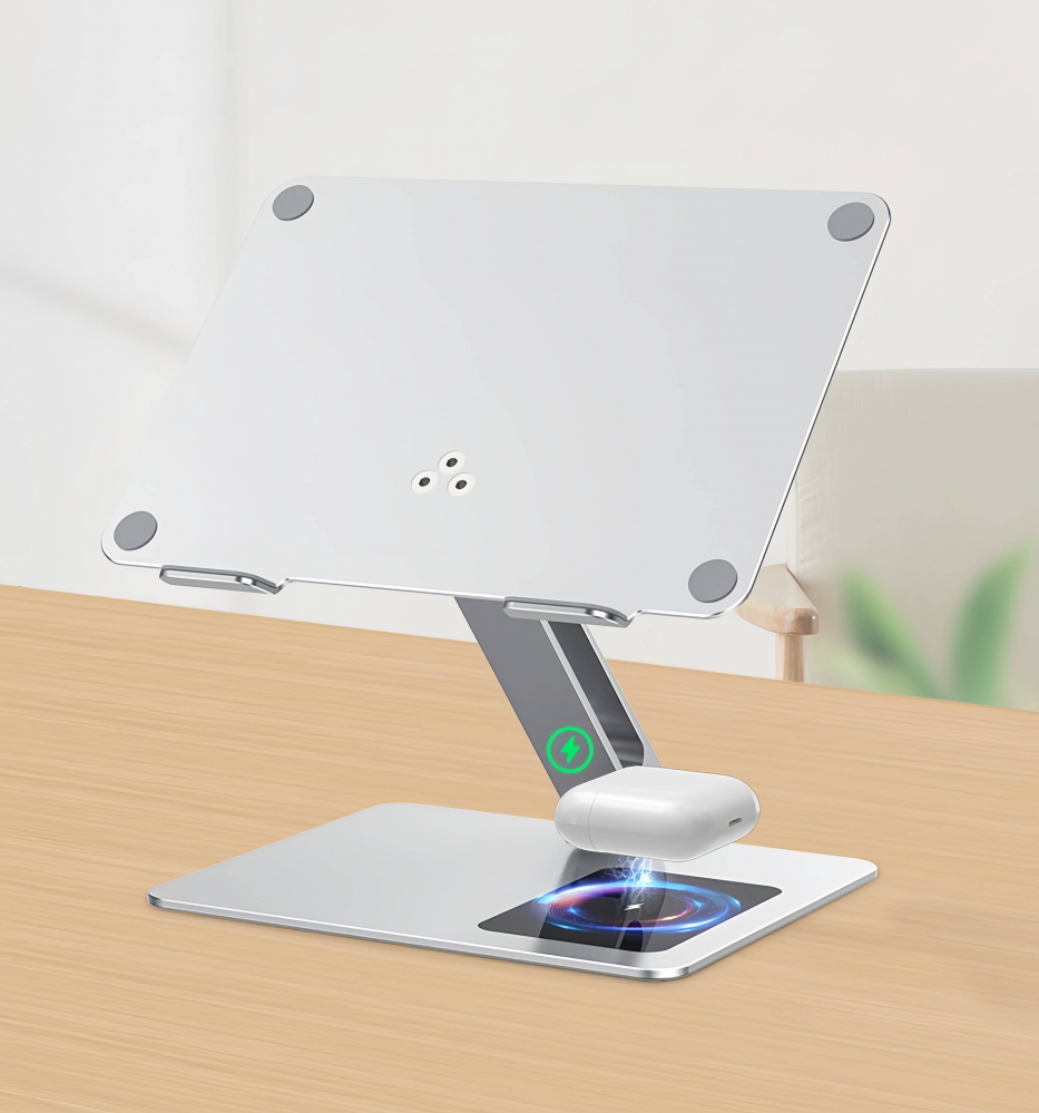 Suport laptop ergonomic eGROW® C5, incarcare wireless 15W, baza rotativa 360°, pliabil, din aluminiu si silicon, non alunecos, compatibil cu toate laptopurile 10-17'' [3]
