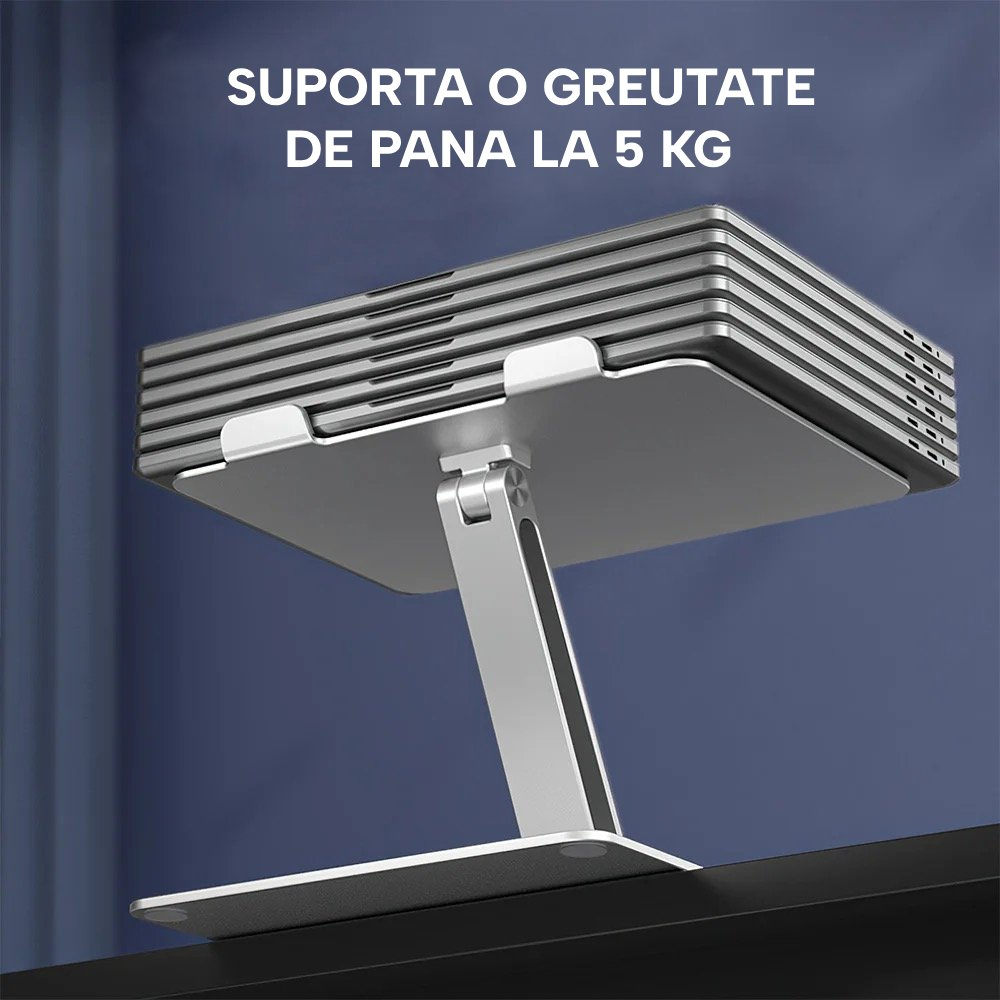 Suport laptop ergonomic eGROW® C5, incarcare wireless 15W, baza rotativa 360°, pliabil, din aluminiu si silicon, non alunecos, compatibil cu toate laptopurile 10-17'' [6]