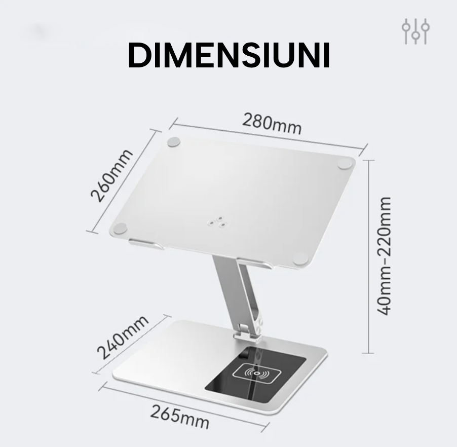 Suport laptop ergonomic eGROW® C5, incarcare wireless 15W, baza rotativa 360°, pliabil, din aluminiu si silicon, non alunecos, compatibil cu toate laptopurile 10-17'' [8]