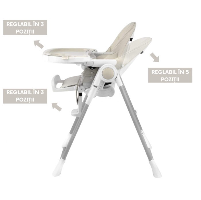 Scaun de masa bebe multifunctional eGROW® PRIME, pliabil, inaltime reglabila, spatar si suport picioare reglabile, pozitie de somn, centura de siguranta, tavita reglabila si detasabila, Crem [2]