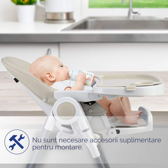 Scaun de masa bebe multifunctional eGROW® PRIME, pliabil, inaltime reglabila, spatar si suport picioare reglabile, pozitie de somn, centura de siguranta, tavita reglabila si detasabila, Crem [11]