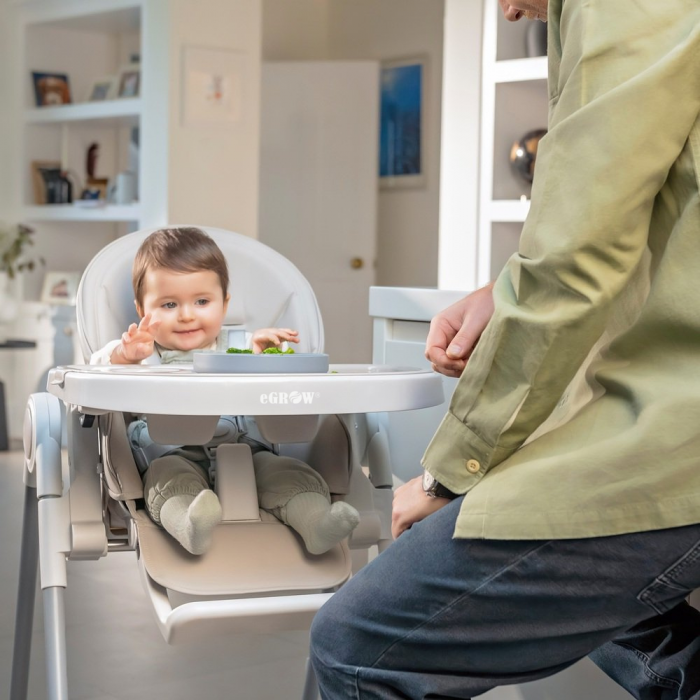 Scaun de masa bebe multifunctional eGROW® PRIME, pliabil, inaltime reglabila, spatar si suport picioare reglabile, pozitie de somn, centura de siguranta, tavita reglabila si detasabila, Crem [8]