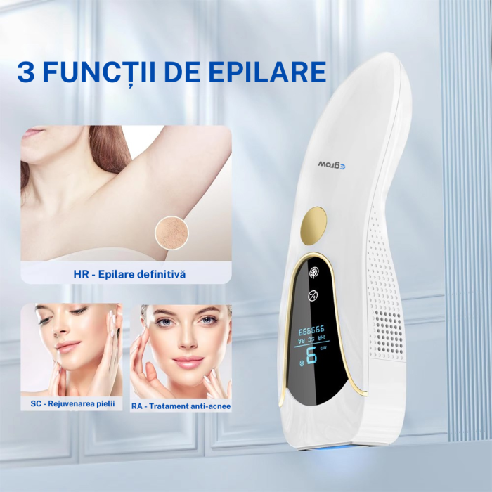 Epilator IPL eGROW® PRO SOFT SKIN, Pentru epilare definitiva fara durere, Tehnologie IPL, 9 Trepte de intensitate, 999.999 impulsuri, 3 Moduri de utilizare, Pentru femei si barbati, fata, corp, axila, [4]