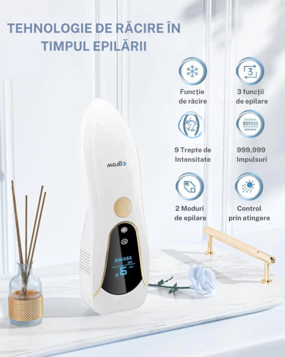 Epilator IPL eGROW® PRO SOFT SKIN, Pentru epilare definitiva fara durere, Tehnologie IPL, 9 Trepte de intensitate, 999.999 impulsuri, 3 Moduri de utilizare, Pentru femei si barbati, fata, corp, axila, [3]