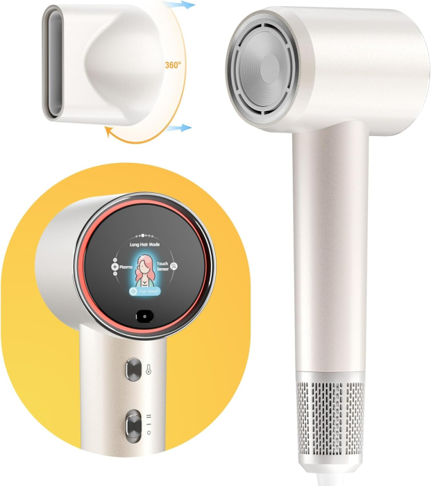 Uscator de Par Profesional eGROW® Uniorange H6, Ecran LCD, Anti-Electrizare, 5 Moduri de Uscare, 3 Trepte Temperatura, 2 Viteze, 110000 RPM, Tehnologie cu Plasma, Ioni Negativi Feon, Pornire/Oprire,Ro [3]