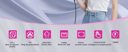 Aparat De Calcat Cu Abur 5 In 1, eGROW®, 1200W, 5 Moduri Reglabile, Afisaj LCD, Incalzire 15 Secunde, Vertical Si Orizontal, Functie Umeda/Uscata, Manusa Protectie Inclusa, Portabil Pentru Haine, Drap [12]