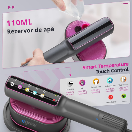 Aparat De Calcat Cu Abur 5 In 1, eGROW®, 1200W, 5 Moduri Reglabile, Afisaj LCD, Incalzire 15 Secunde, Vertical Si Orizontal, Functie Umeda/Uscata, Manusa Protectie Inclusa, Portabil Pentru Haine, Drap [5]