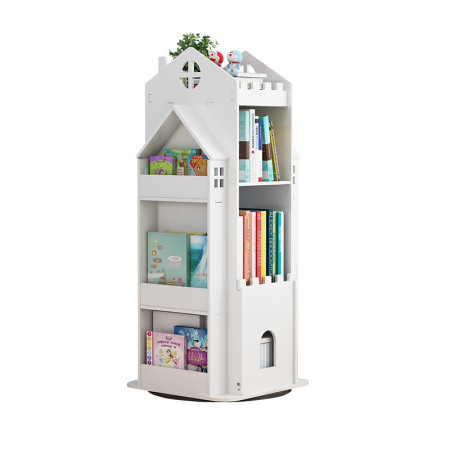 Biblioteca rotativa copii - Biblioteca rotativa pentru carti eGROW®, 8 polite, model castel, lemn/PVC, alb