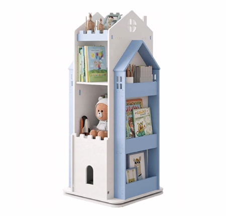 Biblioteca rotativa copii - Biblioteca rotativa pentru carti eGROW®, 8 polite, model castel, lemn/PVC, albastru