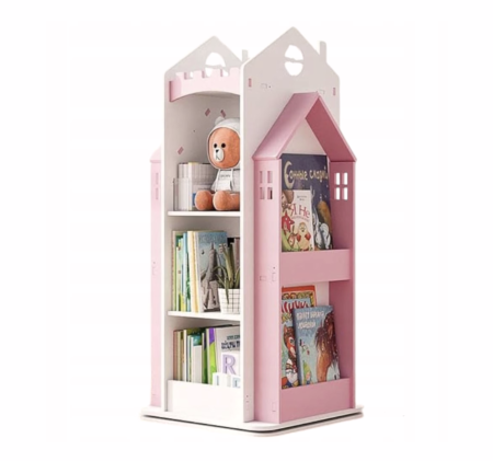Biblioteca rotativa copii - Biblioteca rotativa pentru carti eGROW®, 8 polite, model castel, lemn/PVC, roz