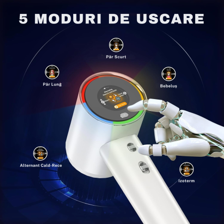 Uscator de Par Profesional eGROW® Uniorange H6, Ecran LCD, Anti-Electrizare, 5 Moduri de Uscare, 3 Trepte Temperatura, 2 Viteze, 110000 RPM, Tehnologie cu Plasma, Ioni Negativi Feon, Pornire/Oprire Au [3]