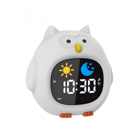 Ceasuri digitale smart copii - Ceas digital inteligent cu alarma pentru copii eGROW® Owl Touch, 8 culori, 6 melodii adormire, Sunete albe, 5 Nivele de volum, 2 Moduri de alarma, Control prin atingere, 5 Nivele ajustare luminozitate