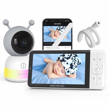 Baby monitoare - Baby Monitor Smart WiFi 3in1 Lumini Ambientale eGROW® DUO MAX 5” 2K Multi View, Aplicatie Smartphone/Tableta, Detectie AI Temperatura, Miscare, Sunet, Umiditate, Night Vision,, Sunet Bidirectional