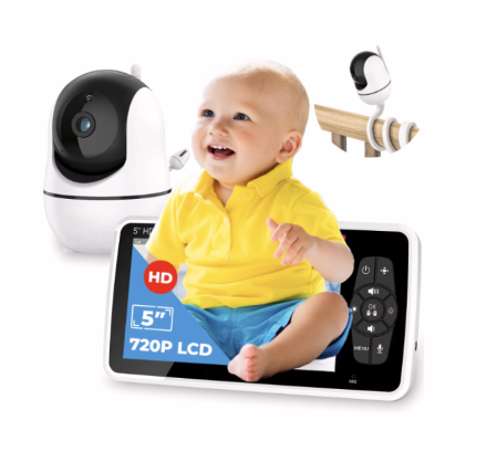 Baby monitoare - BabyMonitor Wireless cu Sunete Albe si Roz Pentru Supraveghere Audio-Video Bebelusi eGROW® Smart50+, Ecran LCD XXL 5" HD 720p, Rotire 355° Panoramic, Functie VOX, Mod Nocturn NightVision Automat