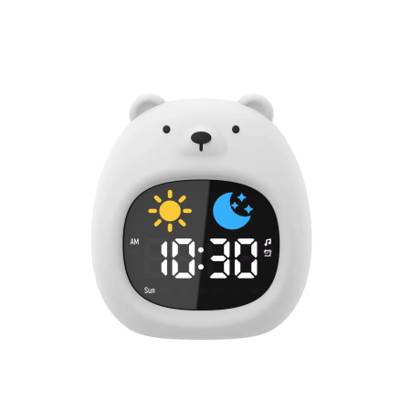Ceasuri digitale smart copii - Ceas digital inteligent cu alarma pentru copii eGROW® Bear Touch, 8 culori, 6 melodii adormire, Sunete albe, 5 Nivele de volum, 2 Moduri de alarma, Control prin atingere, 5 Nivele ajustare luminozitat