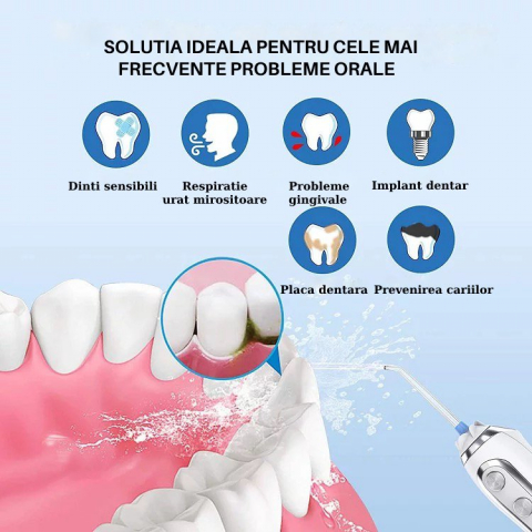 Irigator Oral Profesional pentru Dus Bucal H2ofloss® Premium, 10 duze, 5 trepte de presiune, Baterie 2500mAh, Gravity Ball, 1200 pulsatii/minut, Protectie supraincalzire, Rezistenta la apa IPX7, Alb [2]