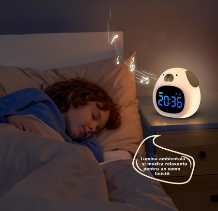 Ceas digital inteligent cu alarma pentru copii eGROW® Dog Touch, 8 culori, 6 melodii adormire, Sunete albe, 5 Nivele de volum, 2 Moduri de alarma, Control prin atingere, 5 Nivele ajustare luminozitate [7]