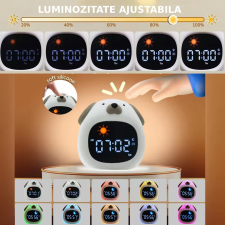 Ceas digital inteligent cu alarma pentru copii eGROW® Dog Touch, 8 culori, 6 melodii adormire, Sunete albe, 5 Nivele de volum, 2 Moduri de alarma, Control prin atingere, 5 Nivele ajustare luminozitate [3]