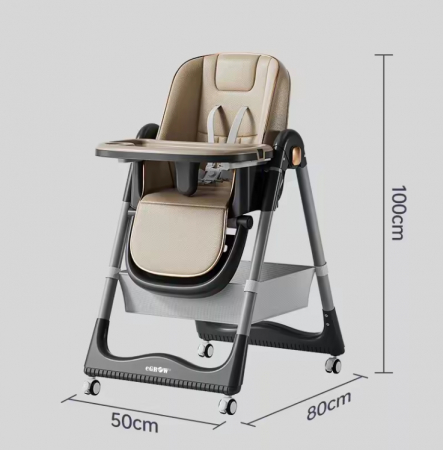 Scaun de Masa 3in1 pentru Bebelusi si Copii, eGROW®, Varsta 6-36 luni, Inaltime Ajustabila, Centura de Siguranta in 5 Puncte, Tavita Reglabila si Detasabila, Roti, Loc pentru Depozitare, Maro [8]