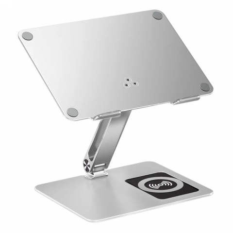Stand laptop - Suport laptop ergonomic eGROW® C5, incarcare wireless 15W, pliabil, din aluminiu si silicon, non alunecos, compatibil cu toate laptopurile 10-17''