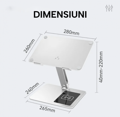 Suport laptop ergonomic eGROW® C5, incarcare wireless 15W, pliabil, din aluminiu si silicon, non alunecos, compatibil cu toate laptopurile 10-17'' [7]