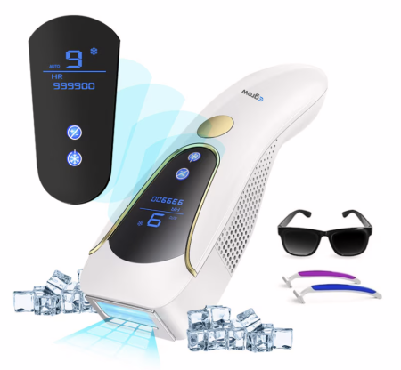 Epilatoare IPL - Epilator IPL eGROW® PRO SOFT SKIN, Pentru epilare definitiva fara durere, Tehnologie IPL, 9 Trepte de intensitate, 999.999 impulsuri, 3 Moduri de utilizare, Pentru femei si barbati, fata, corp, axila,