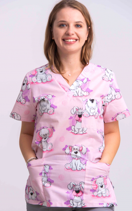 Bluza Bumbac Catelusi Albi Fond Roz [2]