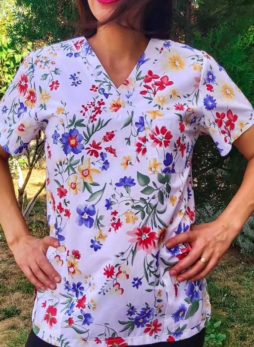 Bluza Bumbac Flori Albastre Si Rosii [5]