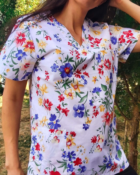 Bluza Bumbac Flori Albastre Si Rosii [6]
