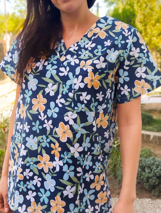 Bluza Bumbac Flori Bleu Si Albe Fond Albastru [5]