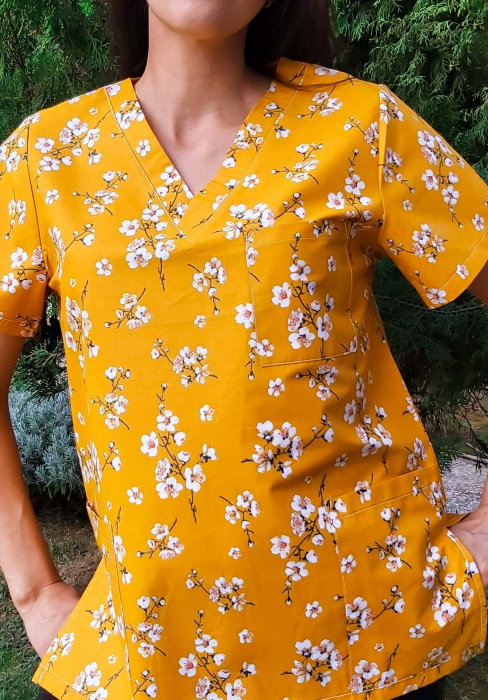 Bluza Bumbac Flori De Cires Fond Galben [4]