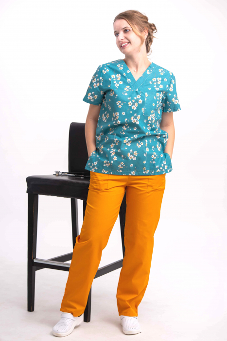 Bluza Bumbac Flori De Cires Fond Turquoise [3]