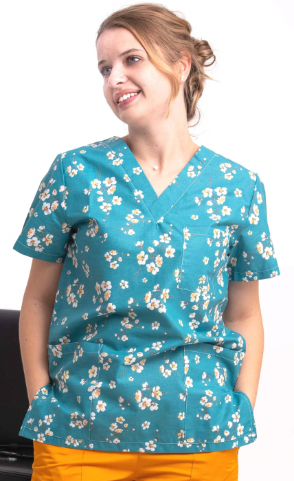 Bluza Bumbac Flori De Cires Fond Turquoise [2]