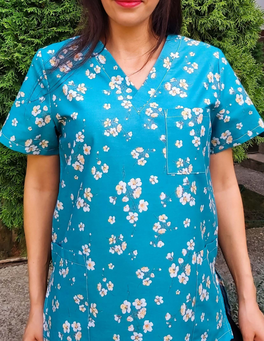 Bluza Bumbac Flori De Cires Fond Turquoise [4]