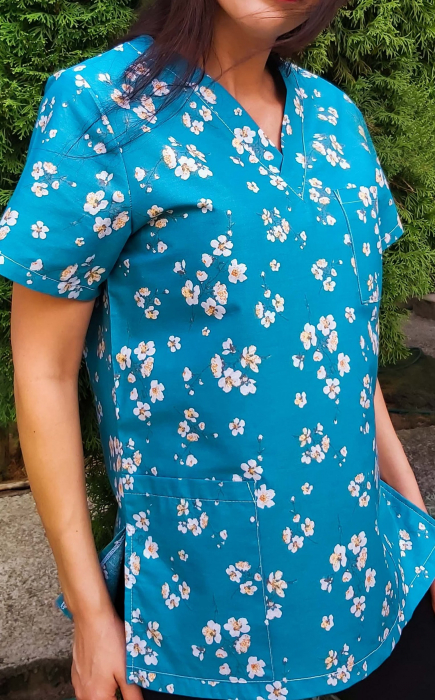 Bluza Bumbac Flori De Cires Fond Turquoise [5]