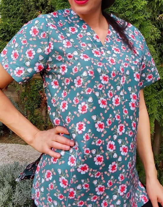 Bluza Bumbac Flori De Mar Fond Verde Inchis [4]