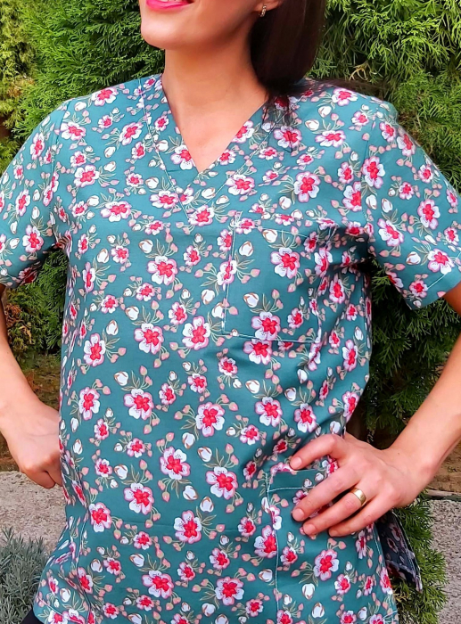 Bluza Bumbac Flori De Mar Fond Verde Inchis [5]