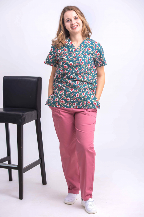 Bluza Bumbac Flori De Mar Fond Verde Inchis [3]