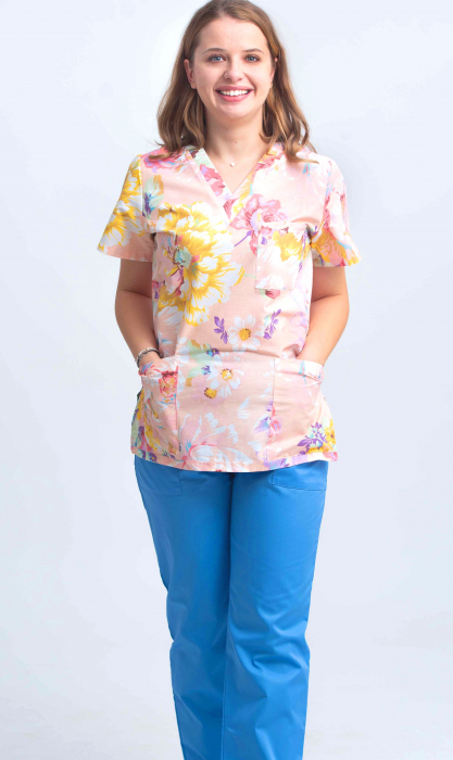 Bluza Bumbac Flori Mari Fond Roz [3]