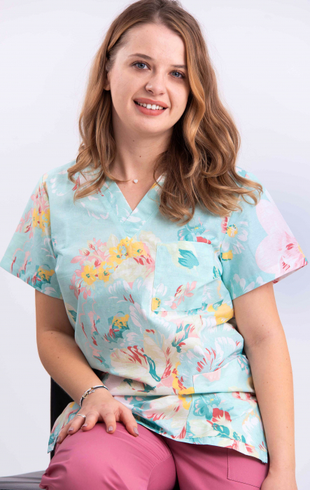 Bluza Bumbac Flori Mari Fond Vernil [2]